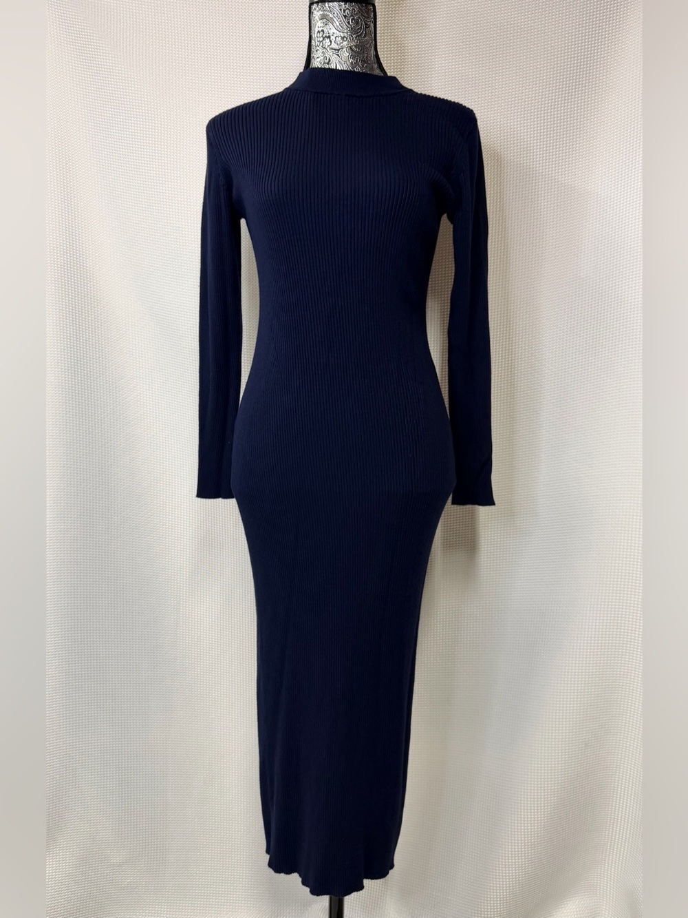 J. Crew Navy Ribbed Long-Sleeve Maxi Dress